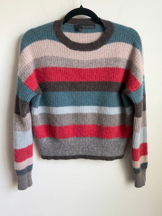 360 Cashmere Sweaters - 360 Cashmere Striped Long Sleeve Crew Neck Knit Pullover Sweater Multi Womens S